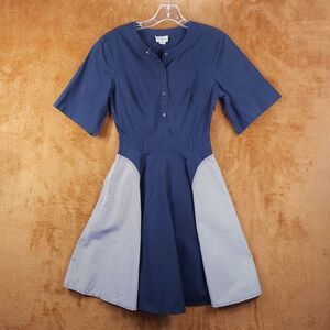 JASON WU Womens Dress Size 0 Blue Stripe Fit Flare Button Up Shirt Cotton